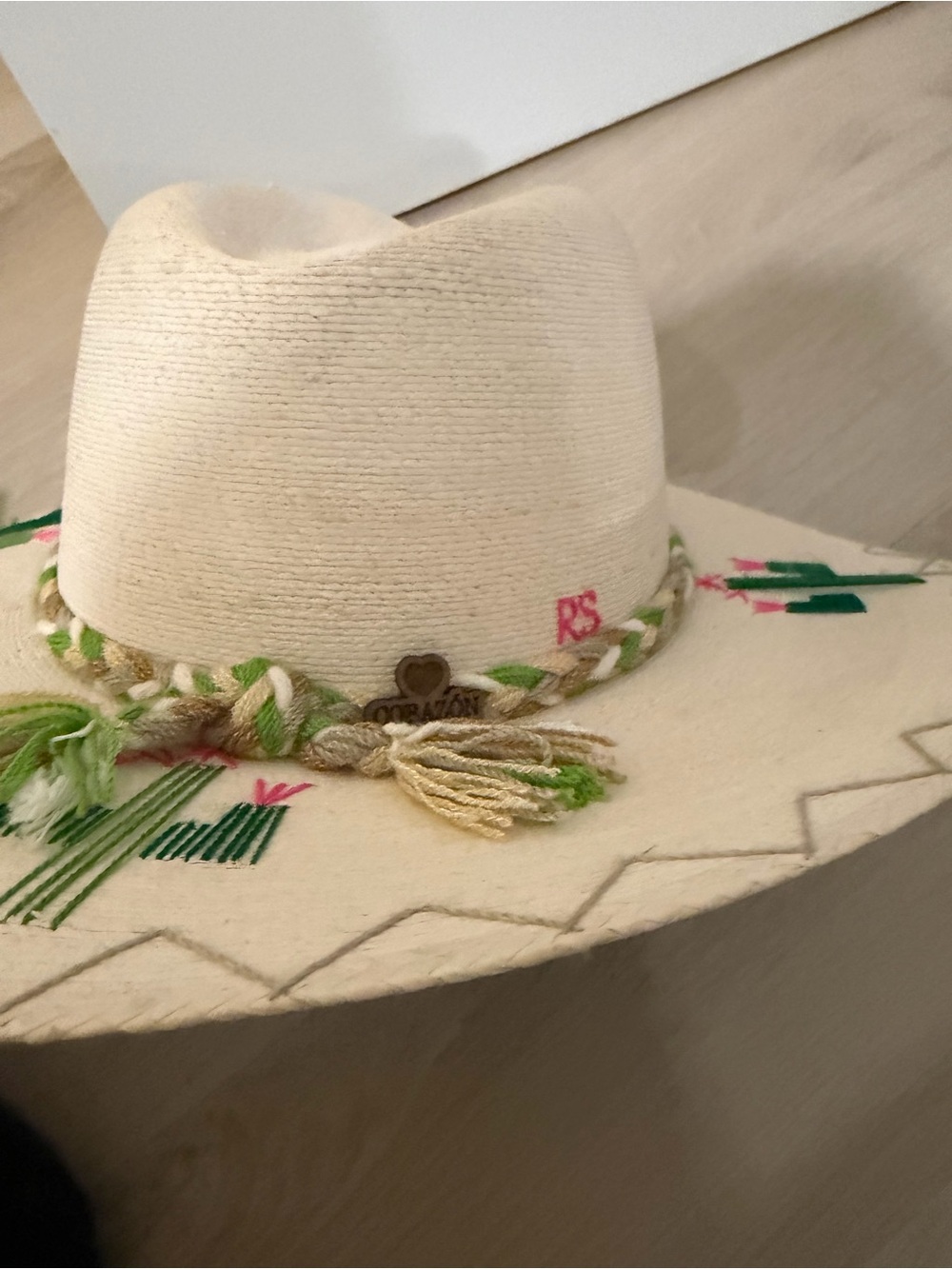 Cream Embroidered Western Hat with Braided Accent